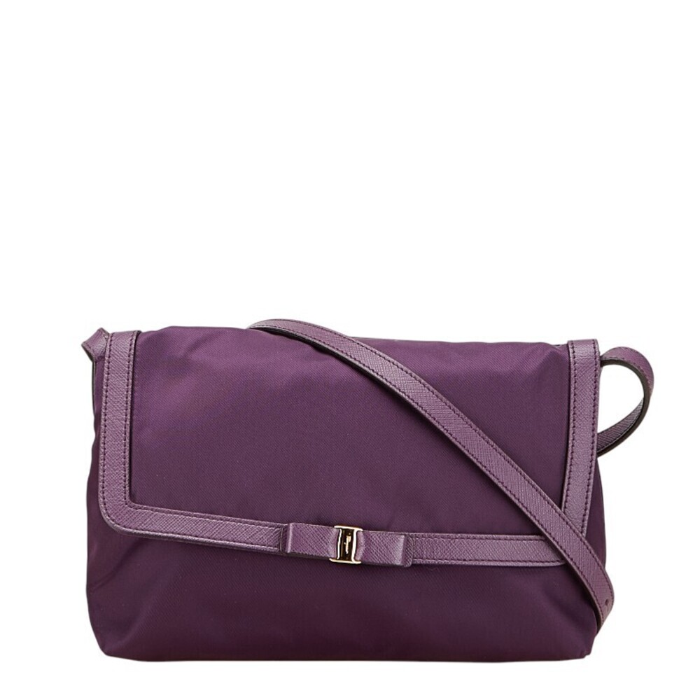 Salvatore Ferragamo Vara Ribbon Shoulder Bag Purple Leather